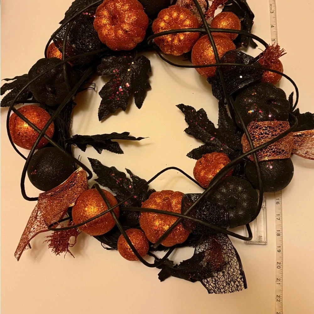 Halloween Wreath Pumpkins and Ribbons